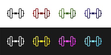 Dumbbell simgesini siyah beyaz arkaplanda izole et. Kas kaldırma, fitness halteri, spor malzemeleri. Vektör