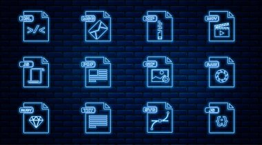 JS dosya belgesi, RAW, ZIP, PDF, XSL, GIF ve MSG simgesini ayarla. Vektör