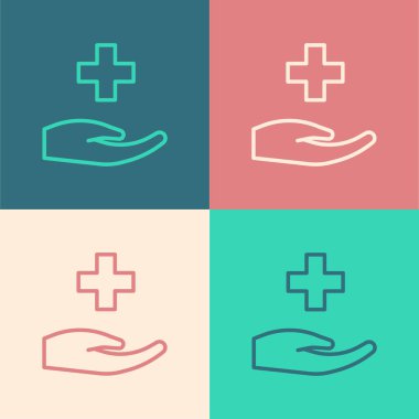 Pop Art Line Cross hastanesi tıbbi ikonu renk arkaplanında izole edilmiş. İlk yardım. Teşhis sembolü. İlaç ve eczane işareti. Vektör.