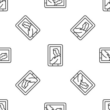 Müze ikonundaki gri çizgi portresi resmi beyaz arka planda izole edilmiş kusursuz desen. Vektör.