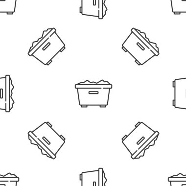 Gri çizgi çöp kutusu simgesi beyaz arka planda izole edilmiş kusursuz desen. Çöp kutusu tabelası. Sepet simgesini geri dönüştür. Ofis çöpü ikonu. Vektör.