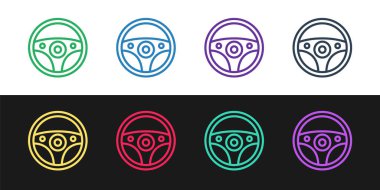 Direksiyon simgesini siyah beyaz arkaplanda izole et. Araba tekeri ikonu. Vektör