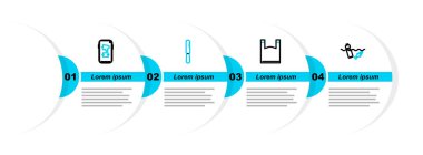 Okyanus kirliliği, plastik torba, tek kullanımlık plastik bıçak ve Megafon mobil ikonu hattı oluşturun. Vektör
