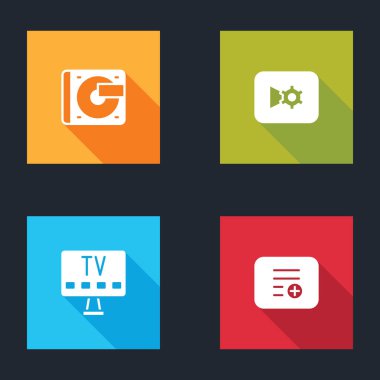 Vinil oynatıcıyı vinil disk, müzik veya video ayarları, Smart Tv ve çalma listesi simgesine ekle. Vektör