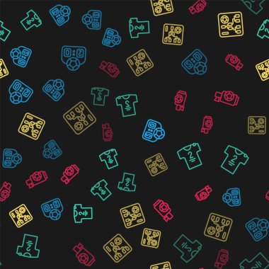 Sport mekanik skorbordu, futbol forması ve tişörtü, şampiyonluk turnuvasındaki ayraç ve hava kornasını pürüzsüz bir modda ayarla. Vektör