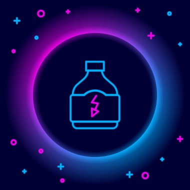 Parlayan neon hattı Spor beslenme vücut geliştirme protein enerji içeceği ve siyah arka planda izole edilmiş yiyecek ikonu. Renkli taslak konsepti. Vektör