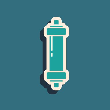 Yeşil Şok emici simgesi yeşil arkaplanda izole edildi. Uzun gölge tarzı. Vektör.