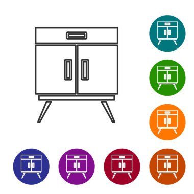 Siyah çizgili çekmece simgesi beyaz arkaplanda izole edildi. Simgeleri renk daire düğmelerine ayarla. Vektör.