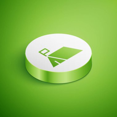 Isometric Protest camp icon isolated on green background. Protesting tent. White circle button. Vector. clipart