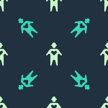 Yeşil ve bej rengi gönüllü simgesi mavi arka planda izole edilmiş pürüzsüz desen. Vektör