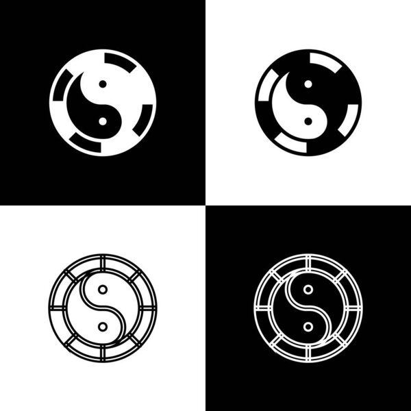 Set Yin Yang symbol of harmony and balance icon isolated on black and white background.  Vector