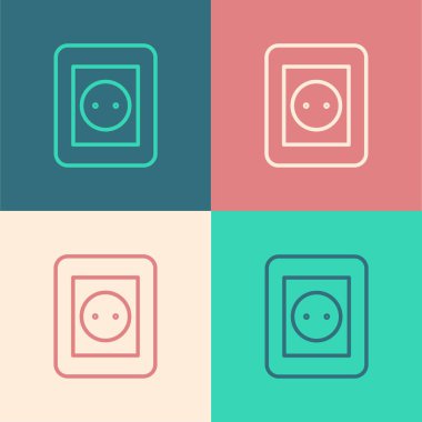 Siyah arkaplanda beyaz elektrik çıkış simgesi izole edildi. Elektrik prizi. Rosette sembolü. Vektör.