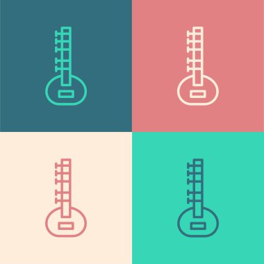 Pop sanat çizgisi Sitar klasik müzik enstrümanı simgesi renk arkaplan üzerinde izole. Vektör.