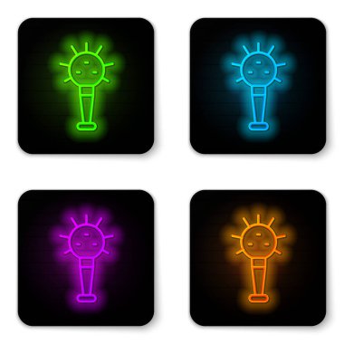 Parlayan neon hattı Mace, beyaz arka planda izole edilmiş Ukrayna ulusal güç ikonunun sembolü. Geleneksel silahlar. Ukraynalı Hetman 'ın topuzu. Siyah kare düğme. Vektör.