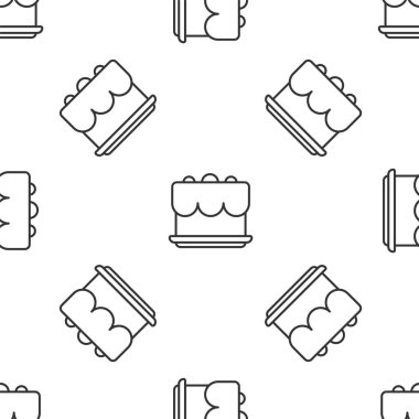 Gri çizgi kek ikonu beyaz arkaplanda kusursuz desen izole etti. Doğum günün kutlu olsun. Vektör