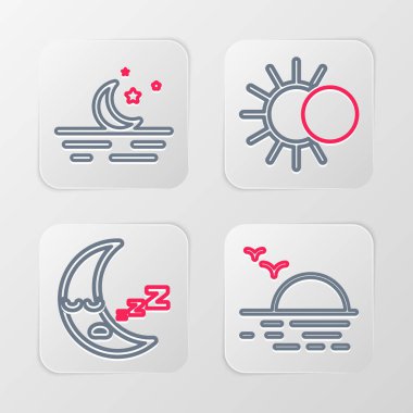 Gün batımı, Ay ikonu, Güneş tutulması ve yıldız ikonu. Vektör