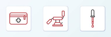 Pipette hattını, ilk yardım çantasını ve tıbbi sandalye ikonunu ayarla. Vektör