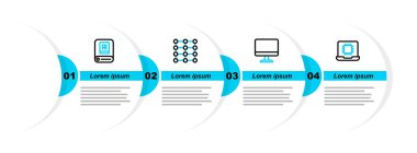 Hat işlemcisi işlemcisi, bilgisayar monitörü, sinirsel ağ ve yapay zeka ikonunu ayarla. Vektör