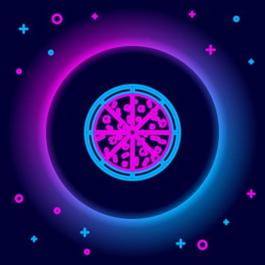 Parlayan neon hattı pizza simgesi siyah arkaplanda izole edildi. Renkli taslak konsepti. Vektör