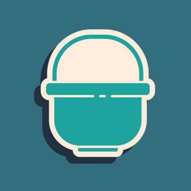 Yeşil Kamp ikonu yeşil arka planda izole edildi. Haşlama ya da güveç besin sembolü. Uzun gölge tarzı. Vektör İllüstrasyonu.