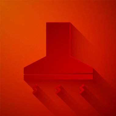 Kağıt kesiği Mutfak sökücü fan simgesi kırmızı arkaplanda izole edildi. Mutfak kaputu. Mutfak egzozu. Ev aletleri. Kağıt sanatı tarzı. Vektör İllüstrasyonu.