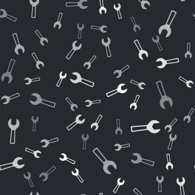 Gri İngiliz anahtarı simgesi siyah arkaplanda izole edilmiş. Vektör.