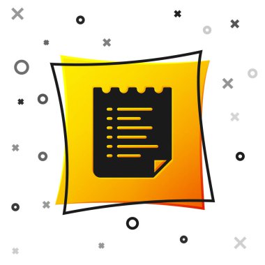 Siyah Spor Eğitim Programı ya da spor planı simgesi beyaz arkaplanda izole edildi. Sarı kare düğme. Vektör