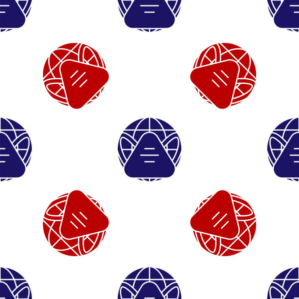 Blue and red Earth globe with medical mask icon isolated seamless pattern on white background.  Vector..