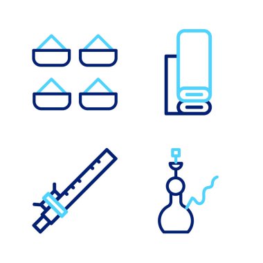 Nargile, Bambu flüt, Hint tekstil kumaşı ve baharat ikonu. Vektör