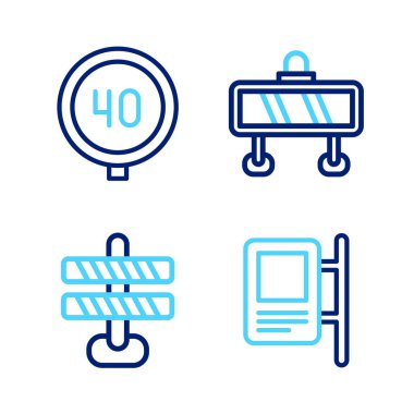 Hız sınırı trafik işaretini, bariyeri ve hız sınırı simgesini ayarlayın. Vektör