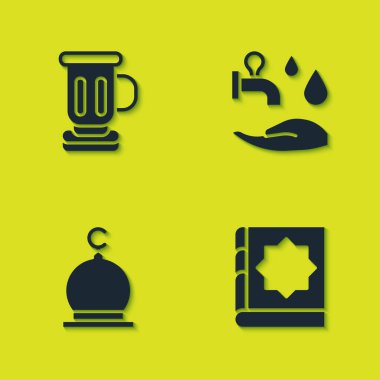 Ortaçağ Kadehi, Kuran 'ın Kutsal Kitabı, Müslüman Camisi ve Wudhu ikonu. Vektör