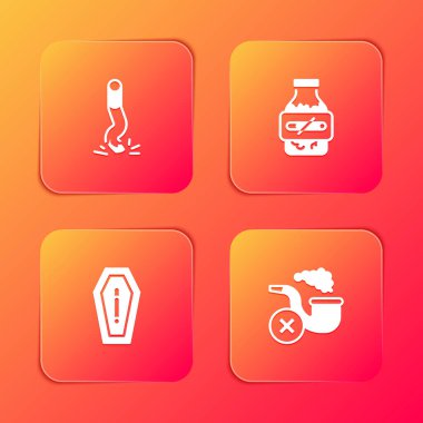 Set Cigarette butt, Nicotine gum in blister pack, Death from smoking and Smoking pipe with smoke icon. Vector