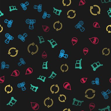 Satır Profil ayarlarını, el arabası ve kutuları, H2O 'lu tazeleme ve su dağıtımını kusursuz bir şablona ayarlayın. Vektör.