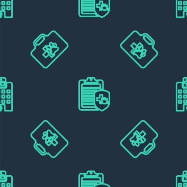 Pet ilk yardım seti ve veterinerlik hastanesini kusursuz bir kalıba sokun. Vektör.