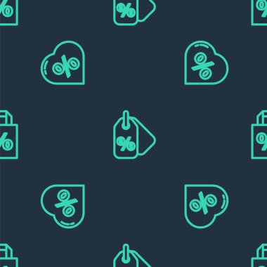 İndirim yüzde etiketini ayarlayın, kalp ve Shoping torbasında indirimli, pürüzsüz desenli. Vektör.