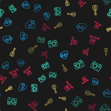 Love Peace, Photo camera, Guitar and Flag 'i kusursuz bir düzene sokun. Vektör