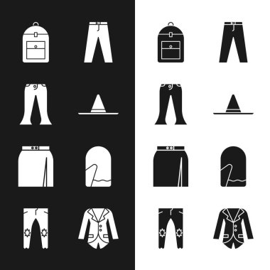 Bahçıvan şapkası, sırt çantası eteği, Noel eldiveni ceket ve simge. Vektör.