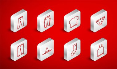 Kolsuz tişörtsüz erkek külotlu çorap işçi şapkası ve simgesi. Vektör.