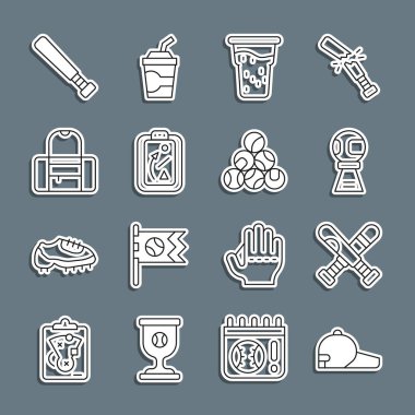 Beyzbol şapkası, beysbol sopası ödül kupasıyla Glass of Beer Planlama Strateji çantası ve ikonu birleştirdi. Vektör.