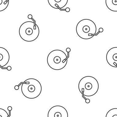 Vinil vinil ikonlu gri çizgili Vinil oynatıcı beyaz arkaplandaki dikişsiz deseni izole etti. Vektör.