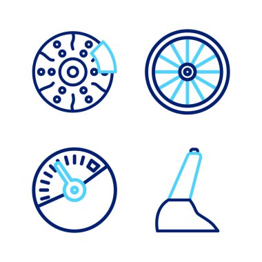 Hat çizgisi el freni hız göstergesi tekerleği ve diski kalibre simgesiyle ayarla. Vektör.