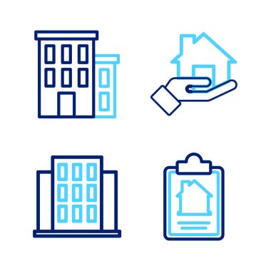 Ev Emlakçısı ve ikon ile sözleşme ayarla. Vektör.