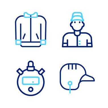 Beyzbol kaskı sttopwatch oynatıcı ve tişört simgesini ayarla. Vektör.