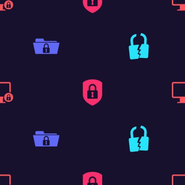 Kırık ya da kırık kilidi, Dizin ve Kalkan güvenliğini, monitörde ve kilitte kusursuz bir şekilde ayarlayın. Vektör.