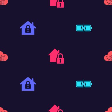 Bataryayı, House 'u koruma altına alın ve internetteki her şeyi kusursuz bir düzene sokun. Vektör.