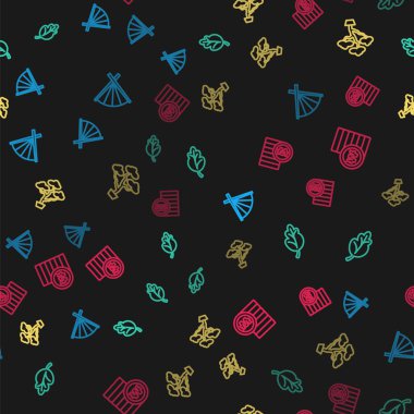 Geleneksel hayran, Kimchi, Bonsai Ağacı ve Güney Kore kusursuz desenli bozuk para kazandı. Vektör.