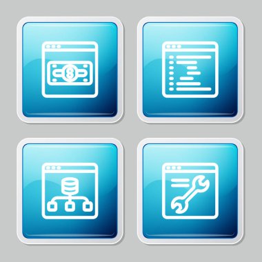 Satır Çevrimiçi alışverişini ekran tarayıcı sunucusu verisinden ayarlayın ve simgeyi ayarlayın. Vektör.