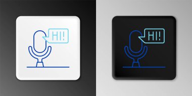 Hat Mikrofon Ses Aygıtı simgesi gri arkaplanda izole edildi. Mikrofon tercümanı ve alfabe harfleri. Renkli taslak konsepti. Vektör.