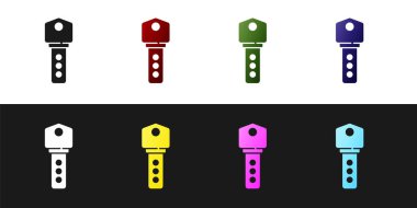 Ev anahtarı simgesini siyah beyaz arkaplanda izole et. Vektör.