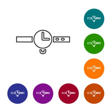 Black line Wrist watch icon isolated on white background. Wristwatch icon. Set icons in color circle buttons. Vector.